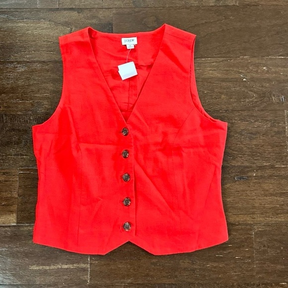 J.Crew-Button-front linen-blend vest, red size 6-NWT - Picture 2 of 15